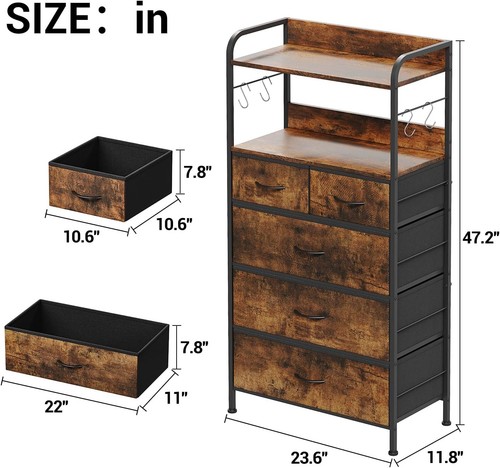 Drawer dresser fabric chest - 5-drawer,