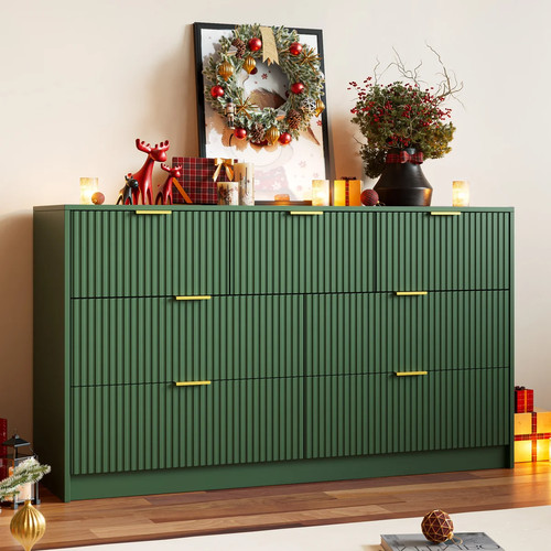 Green drawer fluted dresser - 7-drawer,